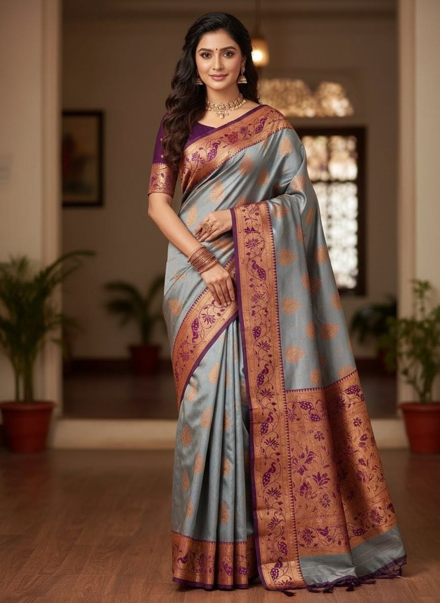 Elegant Purple Silk Blend Saree