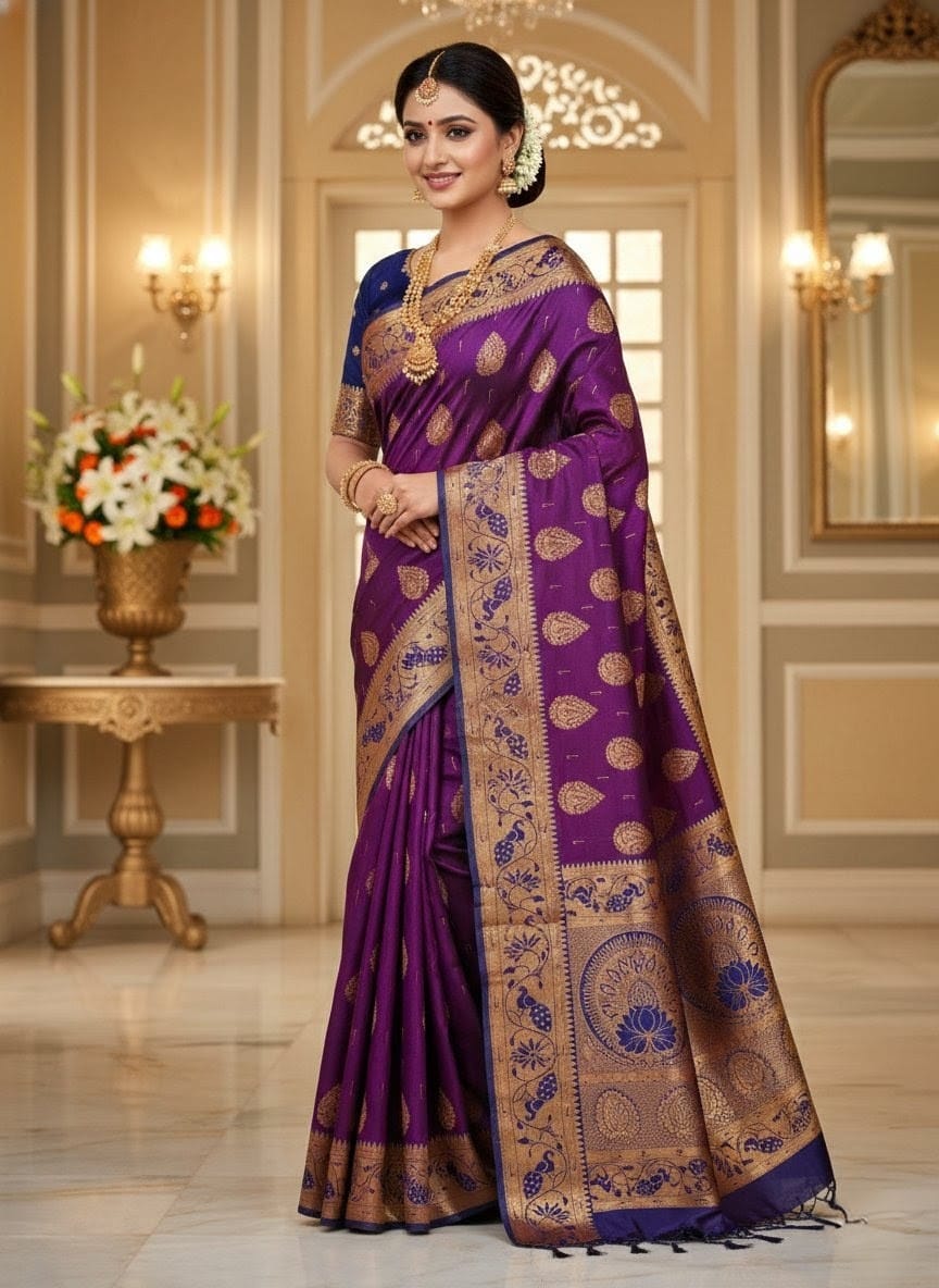 Elegant Purple Silk Blend Saree